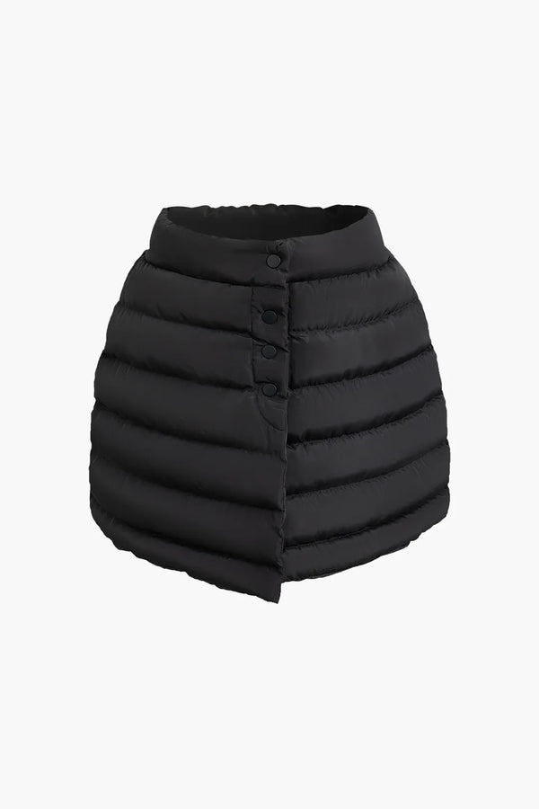 Aily Black Solid Button Up Puffer Mini Skirt