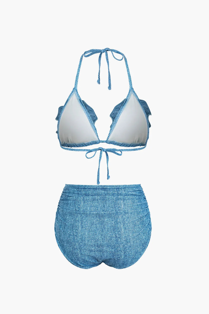 Akiyu Blue 3D Flower Denim Bikini Set