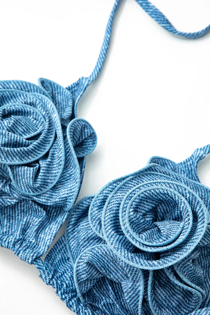 Akiyu Blue 3D Flower Denim Bikini Set