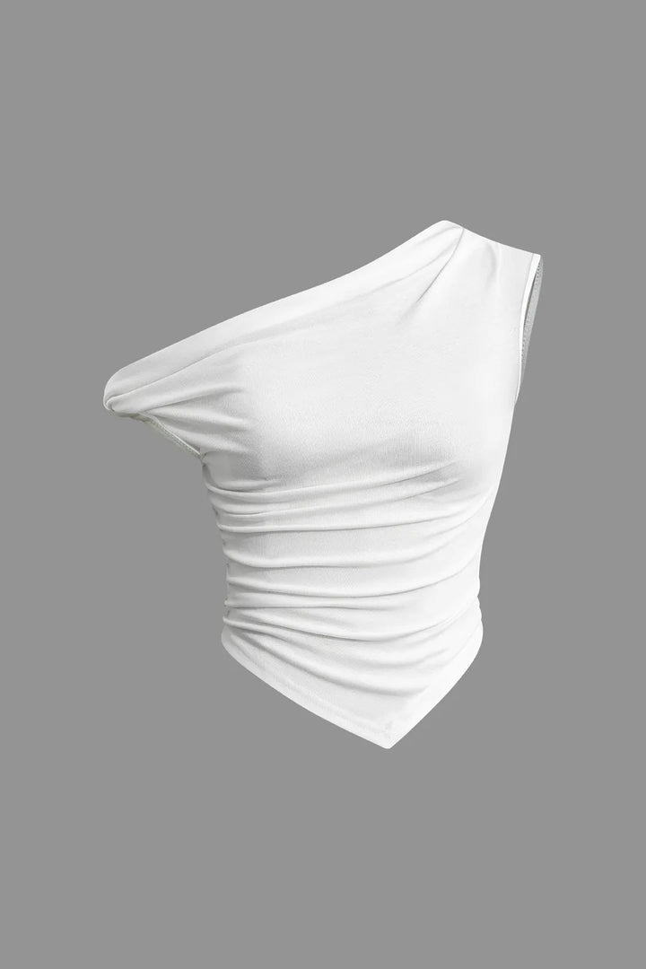 Alla Solid Asymmetrical Twist Ruched T-shirt