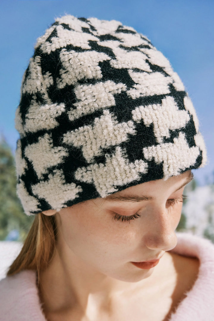 Bazer Houndstooth Pattern Knitted Warm Beanie