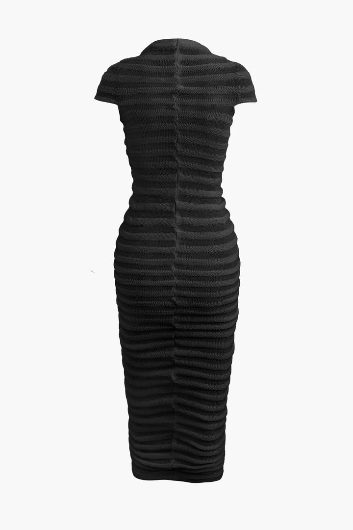 Bella Black Stripe Short Sleeve Knit Maxi Dress