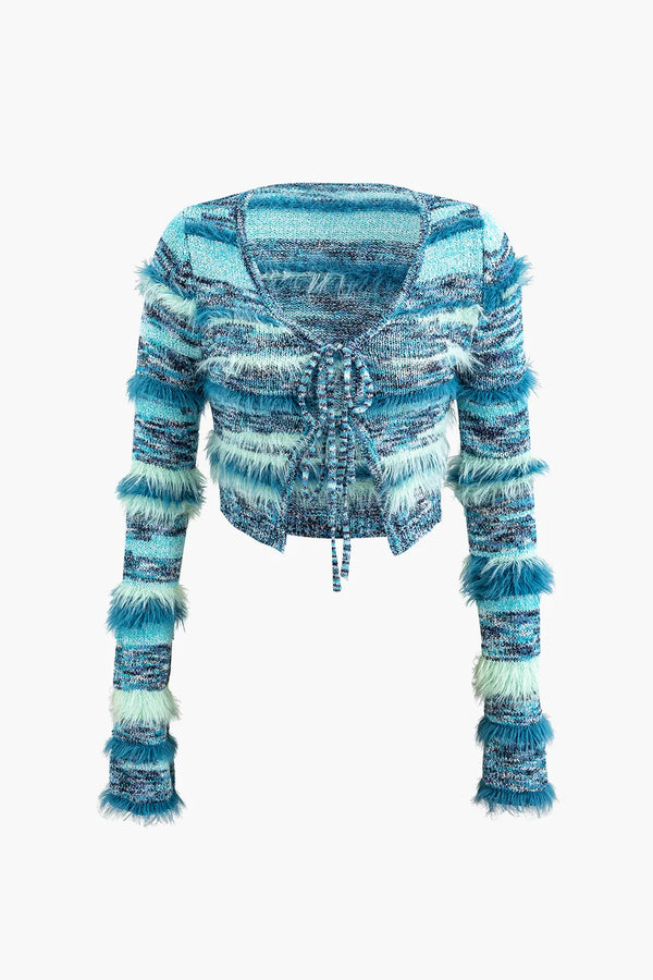 Berlin Blue Feather Stripe Long Sleeve Knit Cardigan