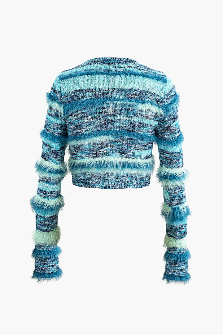 Berlin Blue Feather Stripe Long Sleeve Knit Cardigan