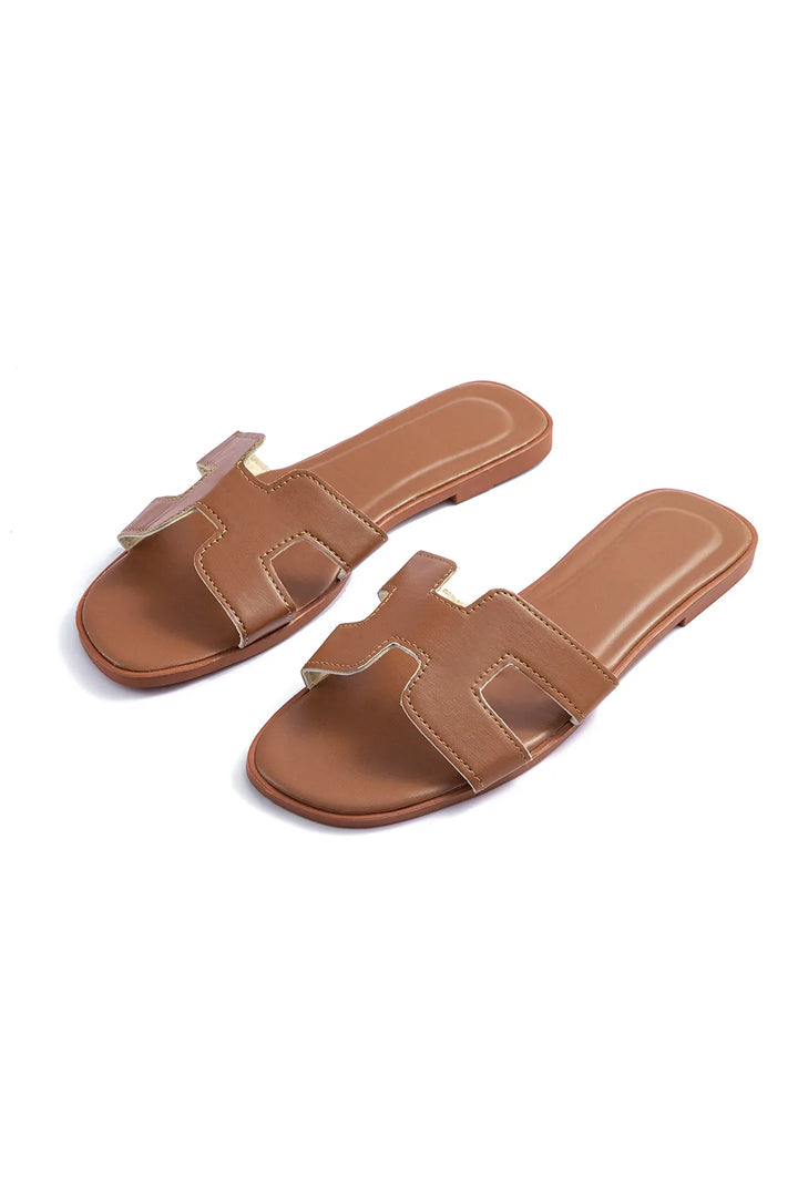 Betina Brown Faux Leather Flat Sandals