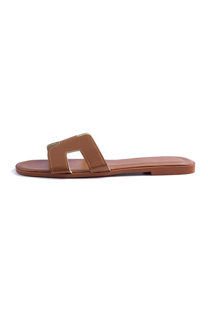 Betina Brown Faux Leather Flat Sandals