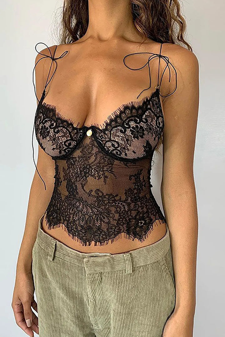 Cacia Black Tie Lace Cami Top