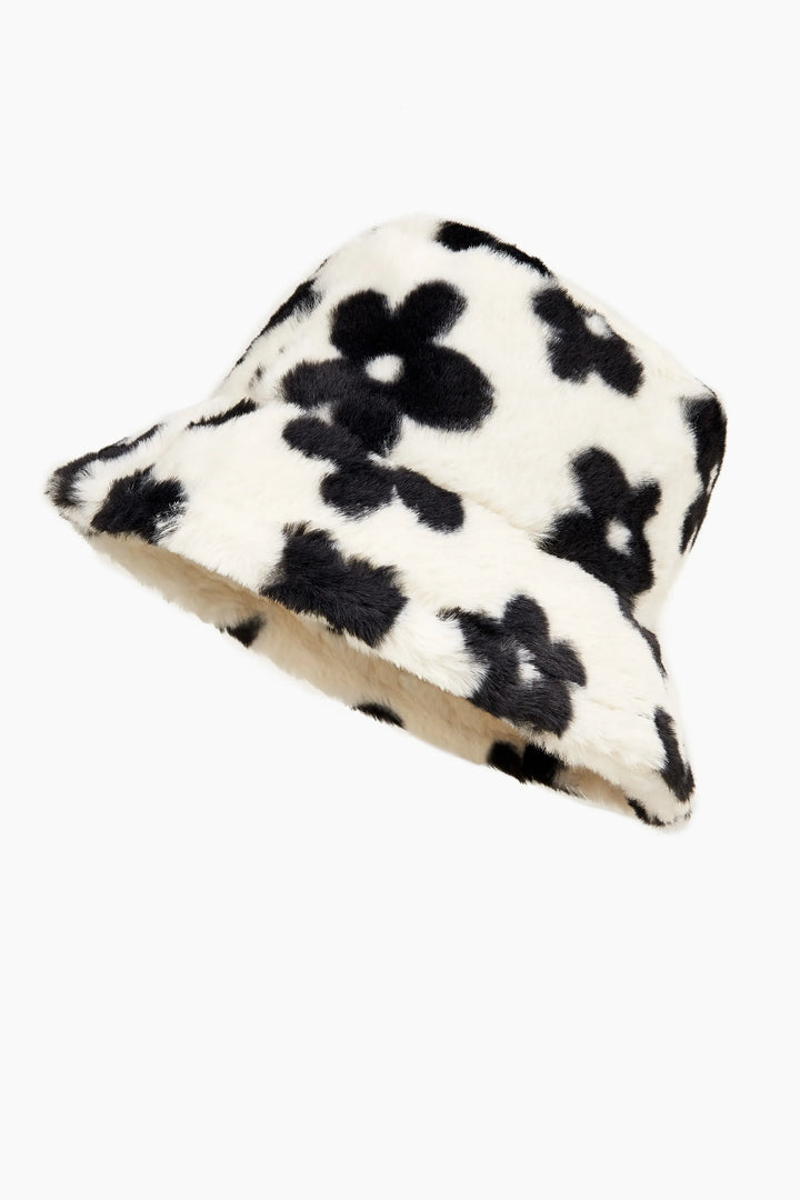 Casai Black and White Floral Fluffy Bucket Hat