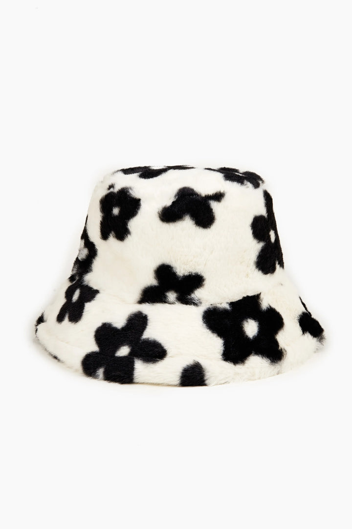 Casai Black and White Floral Fluffy Bucket Hat