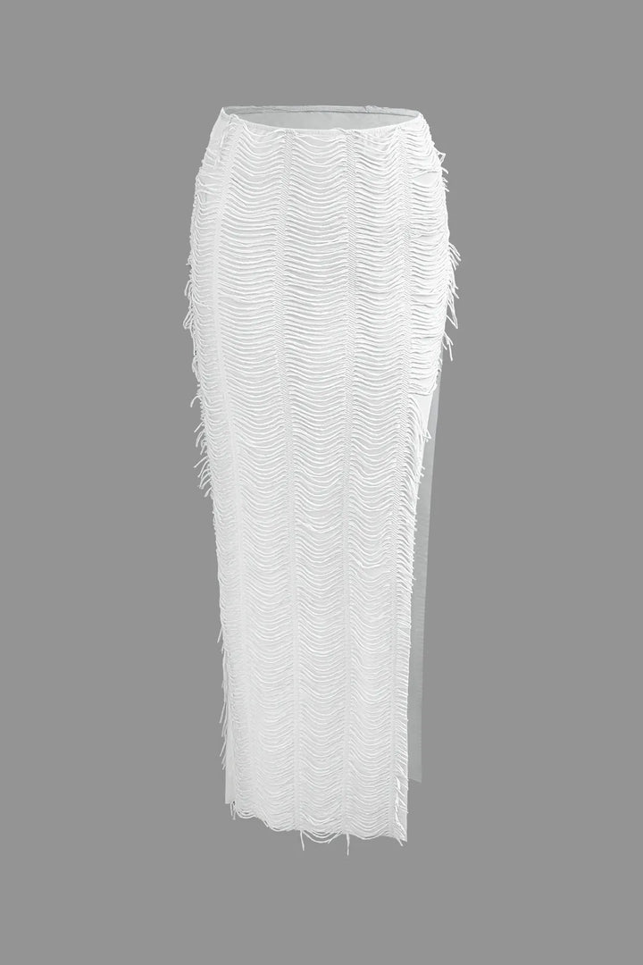 Conica White V-neck Cap Sleeve Crop Top And Slit Maxi Skirt Set