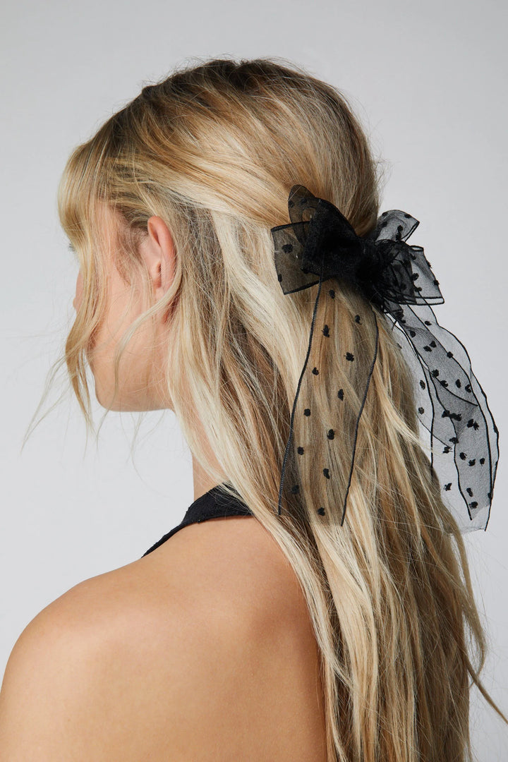 Demure and Dreamy Black Polka Dot Hair Bow Clip