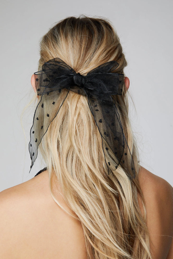 Demure and Dreamy Black Polka Dot Hair Bow Clip