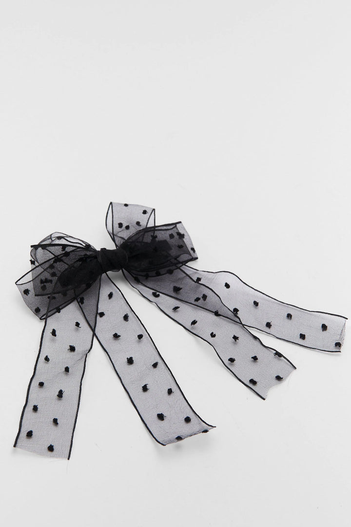 Demure and Dreamy Black Polka Dot Hair Bow Clip