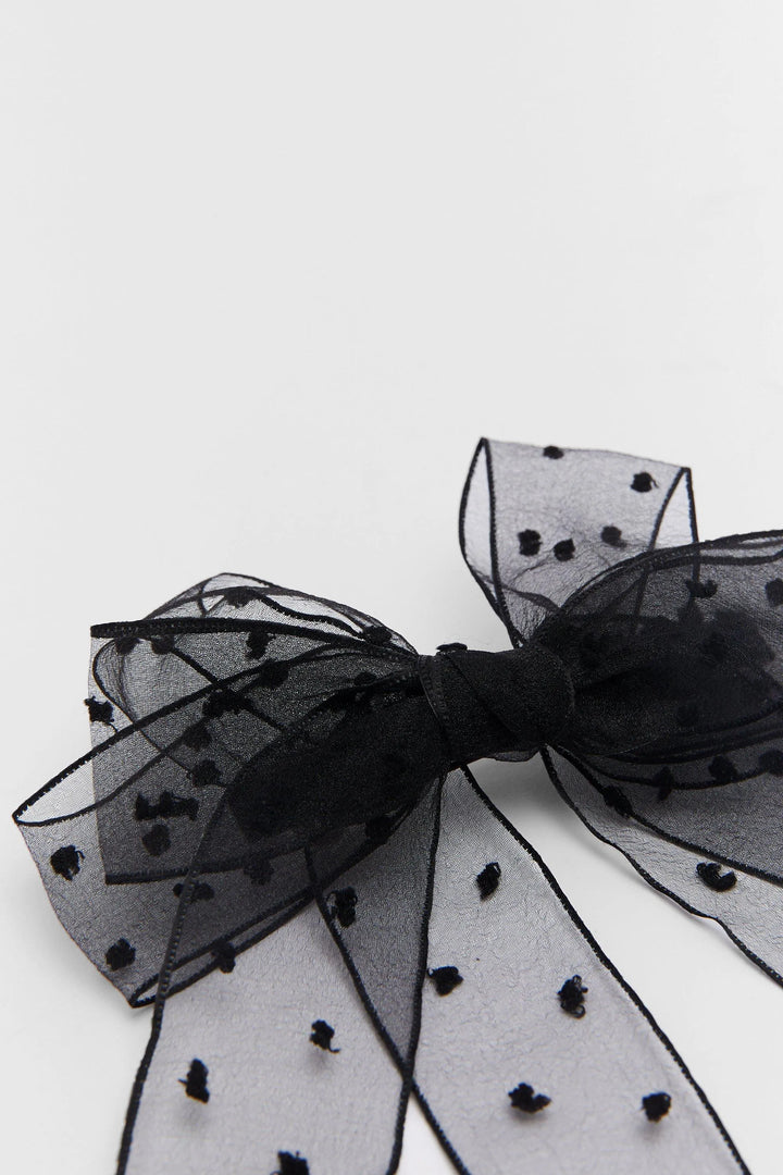 Demure and Dreamy Black Polka Dot Hair Bow Clip