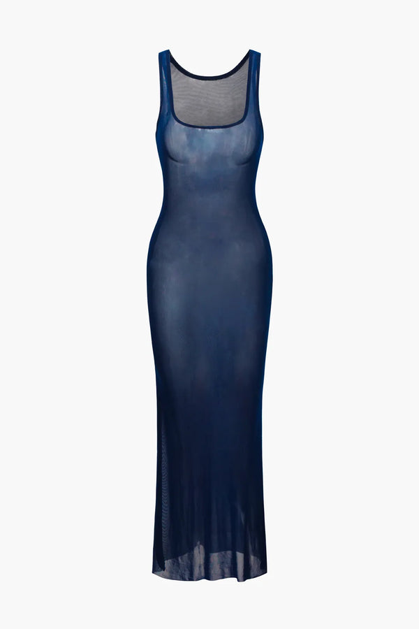 Ella Blue Mesh Sleeveless Maxi Dress