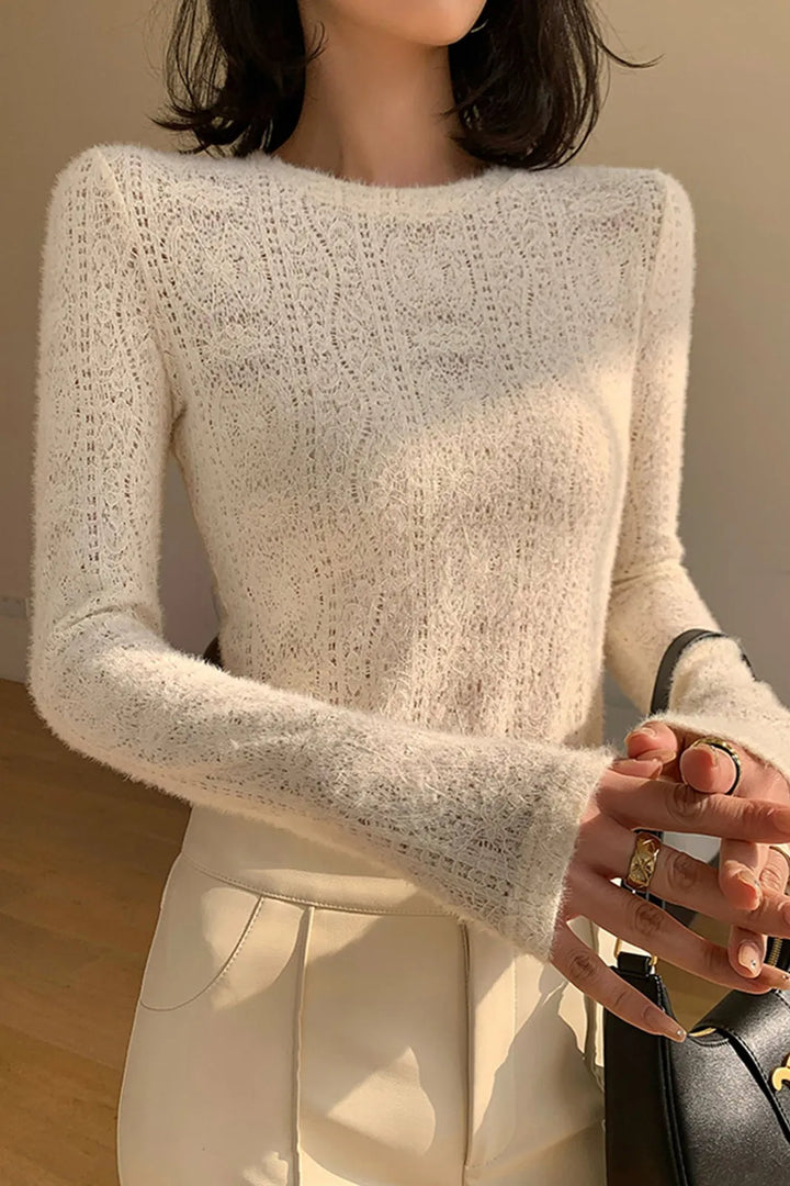 Elysande Floral Hollow Knit Long Sleeve Top