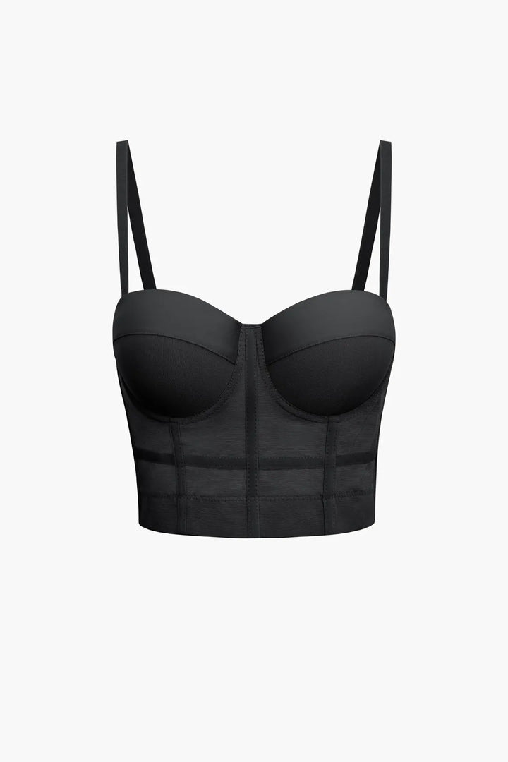 Furly Black Mesh Underwire Bustier Top