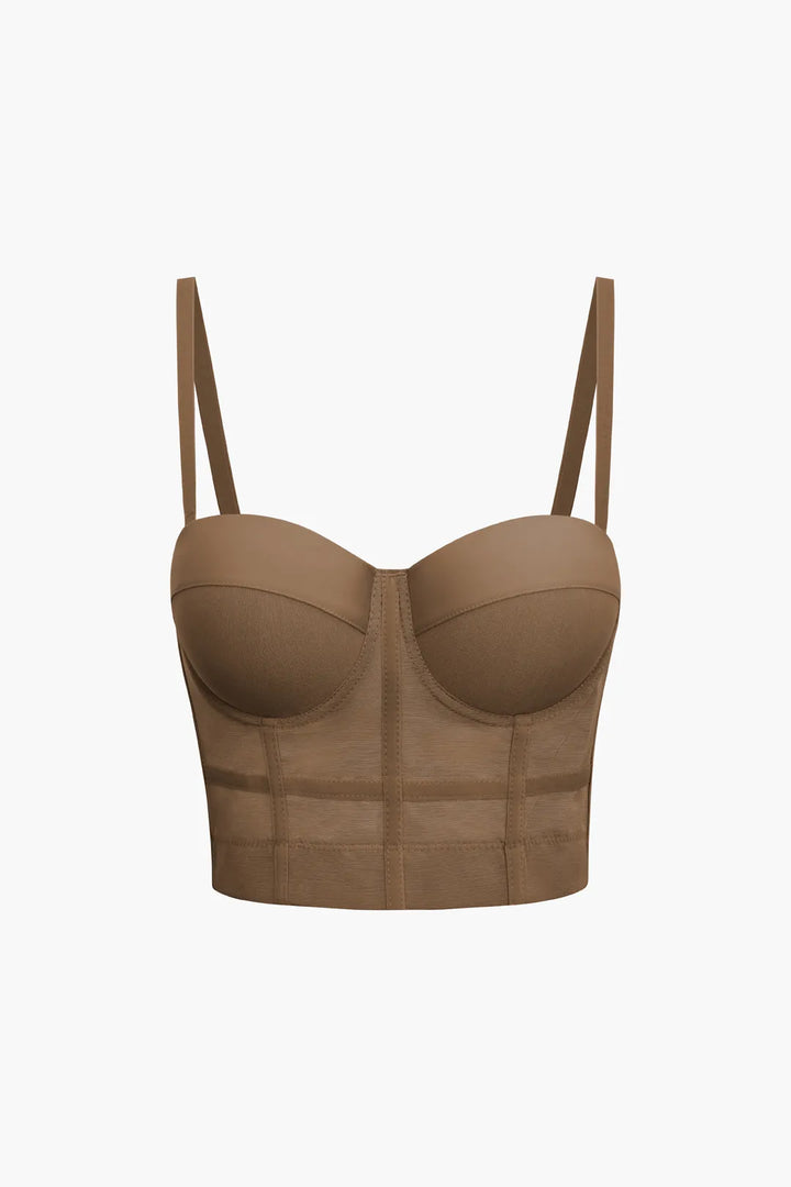 Furly Brown Mesh Underwire Bustier Top