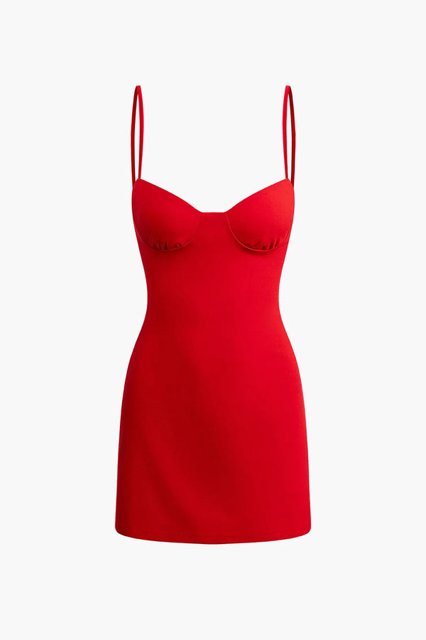 Gemma Solid Red Bustier Slip Mini Dress