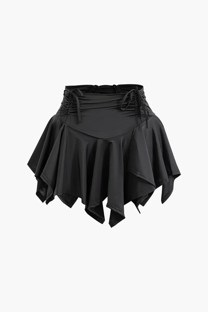 Gertie Black Asymmetric Ruched Drawstring Mini Skirt