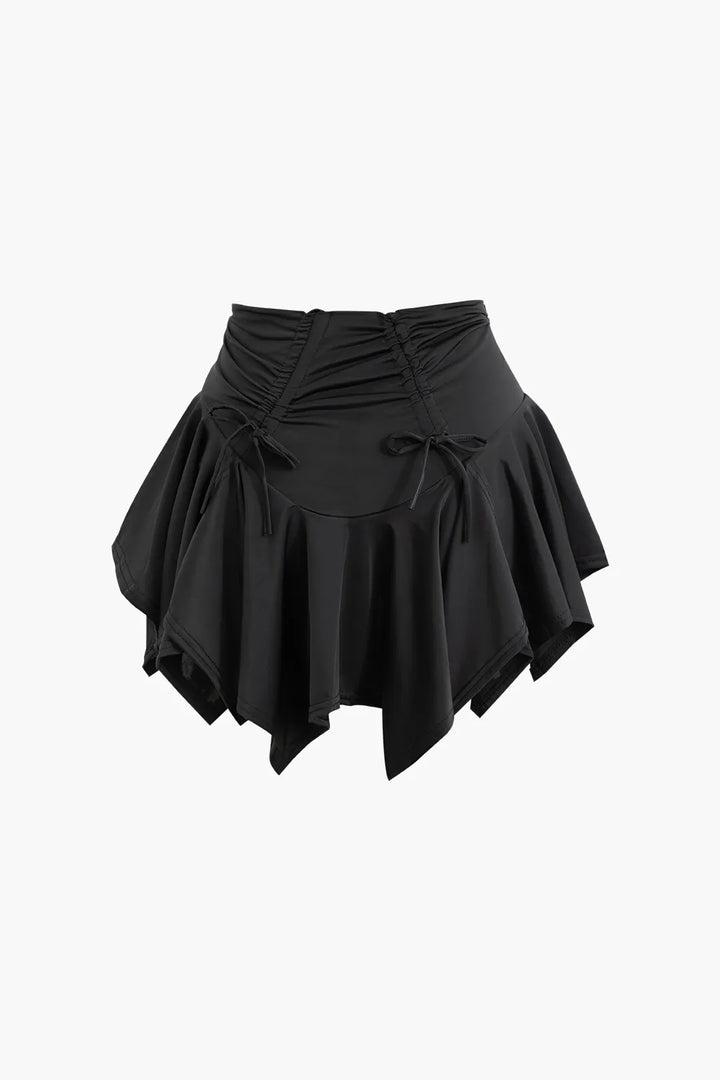 Gertie Black Asymmetric Ruched Drawstring Mini Skirt