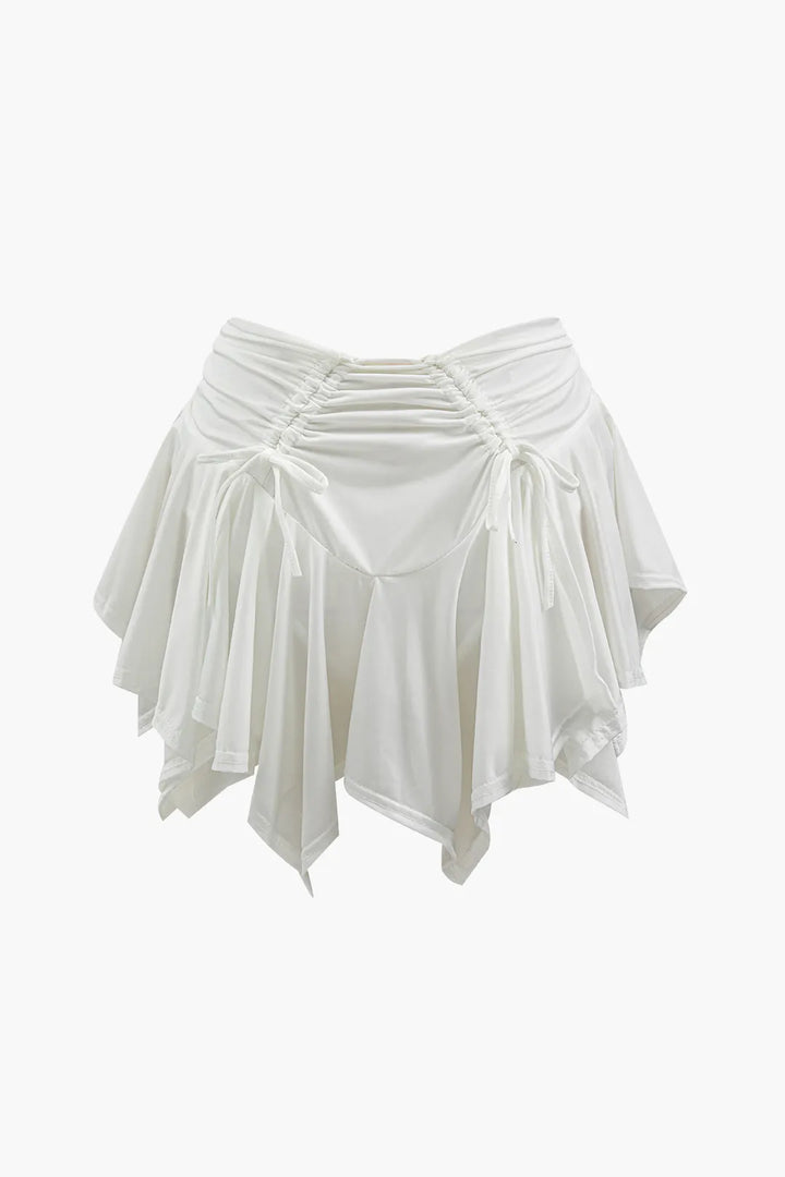 Gertie White Asymmetric Ruched Drawstring Mini Skirt