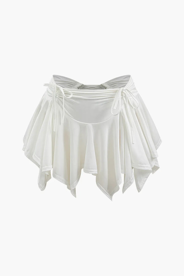 Gertie White Asymmetric Ruched Drawstring Mini Skirt