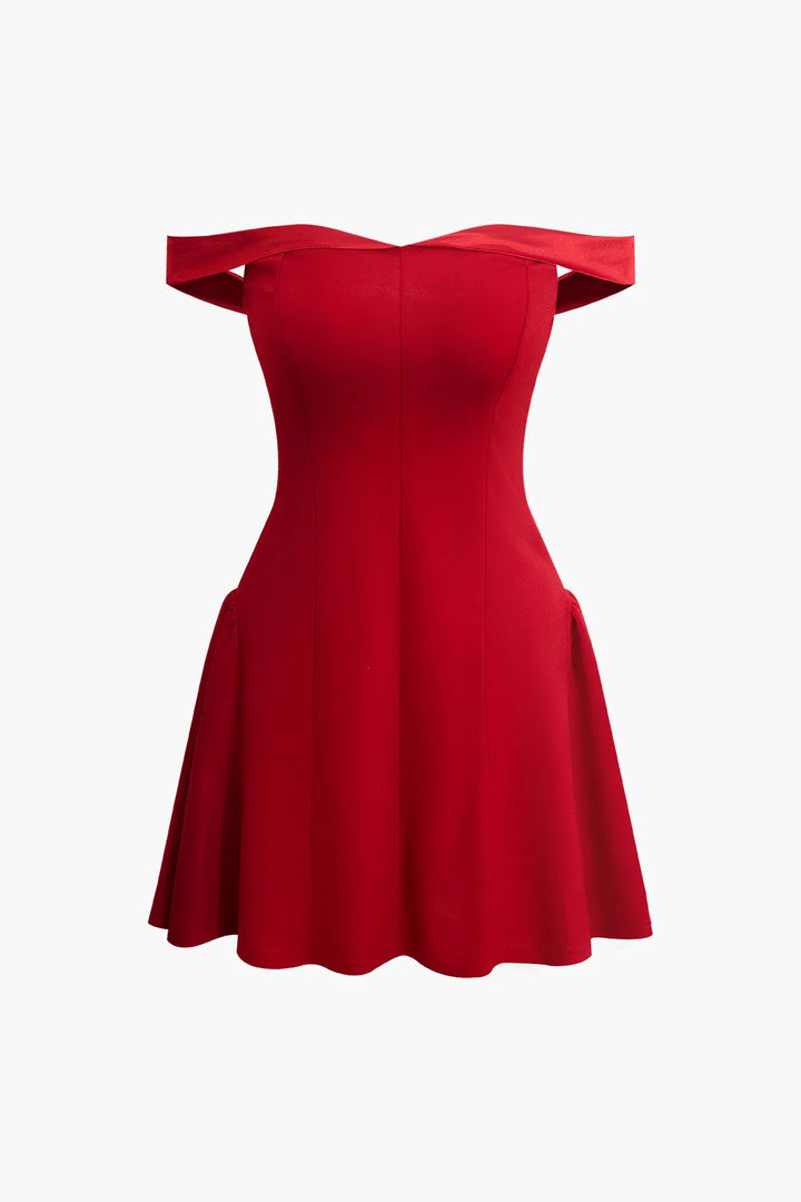 Glenda Red Off Shoulder Pleated Mini Dress