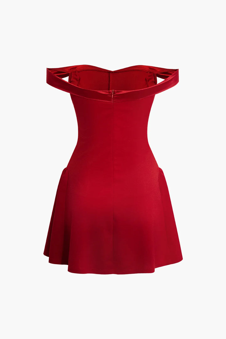 Glenda Red Off Shoulder Pleated Mini Dress