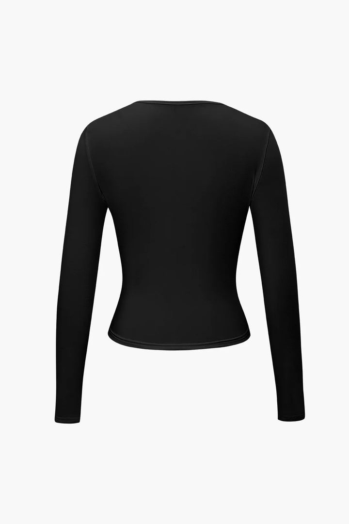 Hilia Black Round Collar Long Sleeve Top