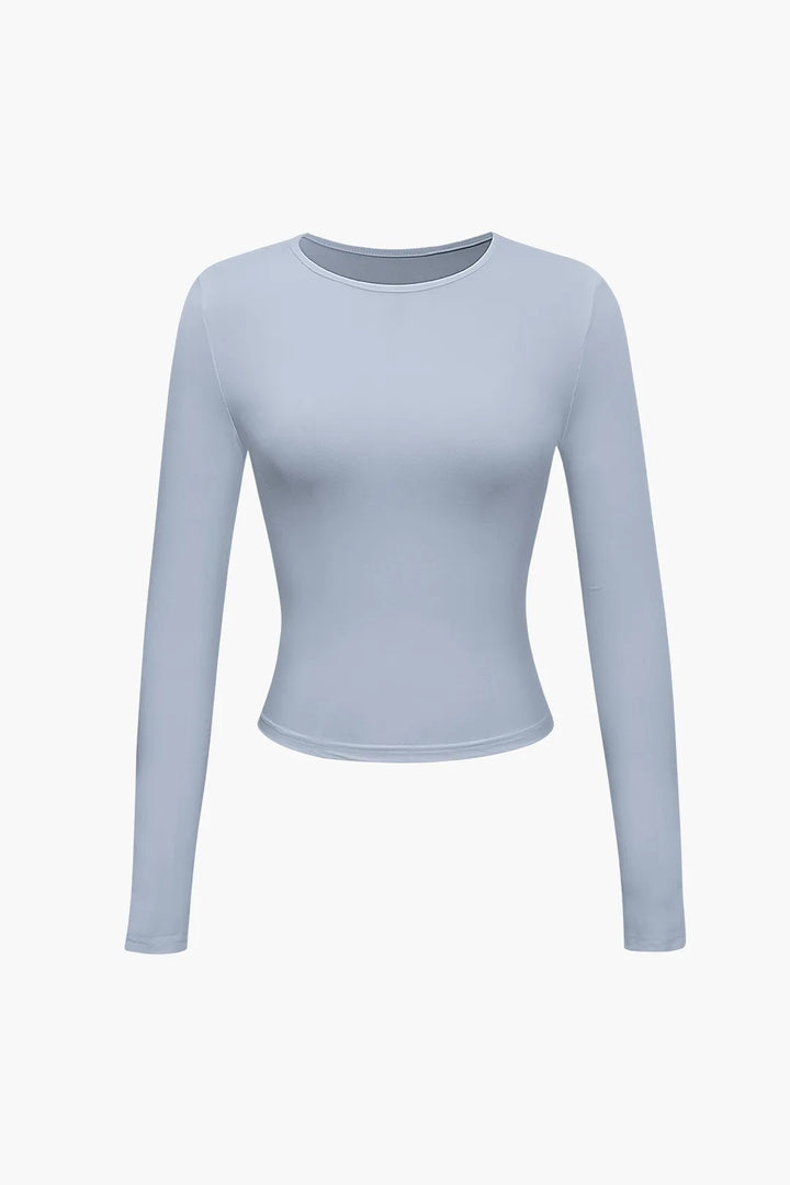 Hilia Grey Round Collar Long Sleeve Top