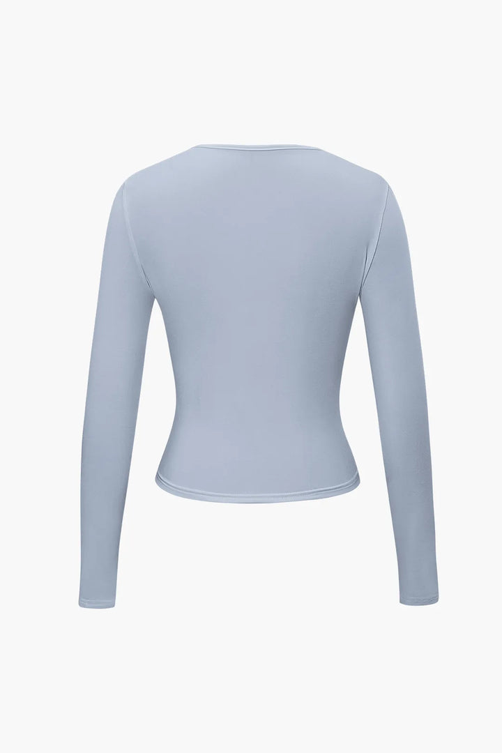 Hilia Grey Round Collar Long Sleeve Top