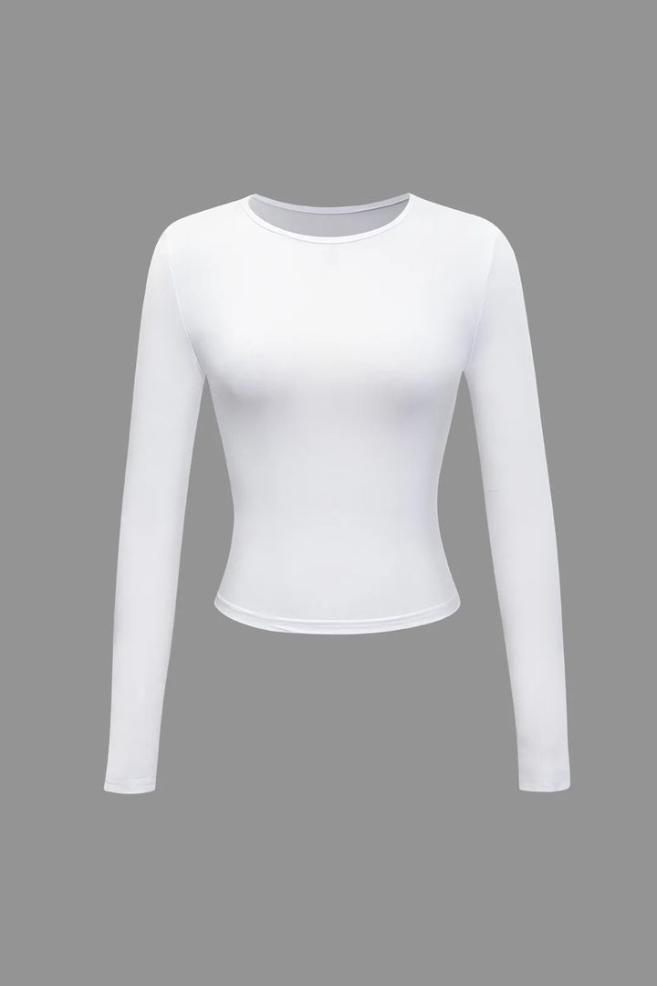 Hilia White Round Collar Long Sleeve Top