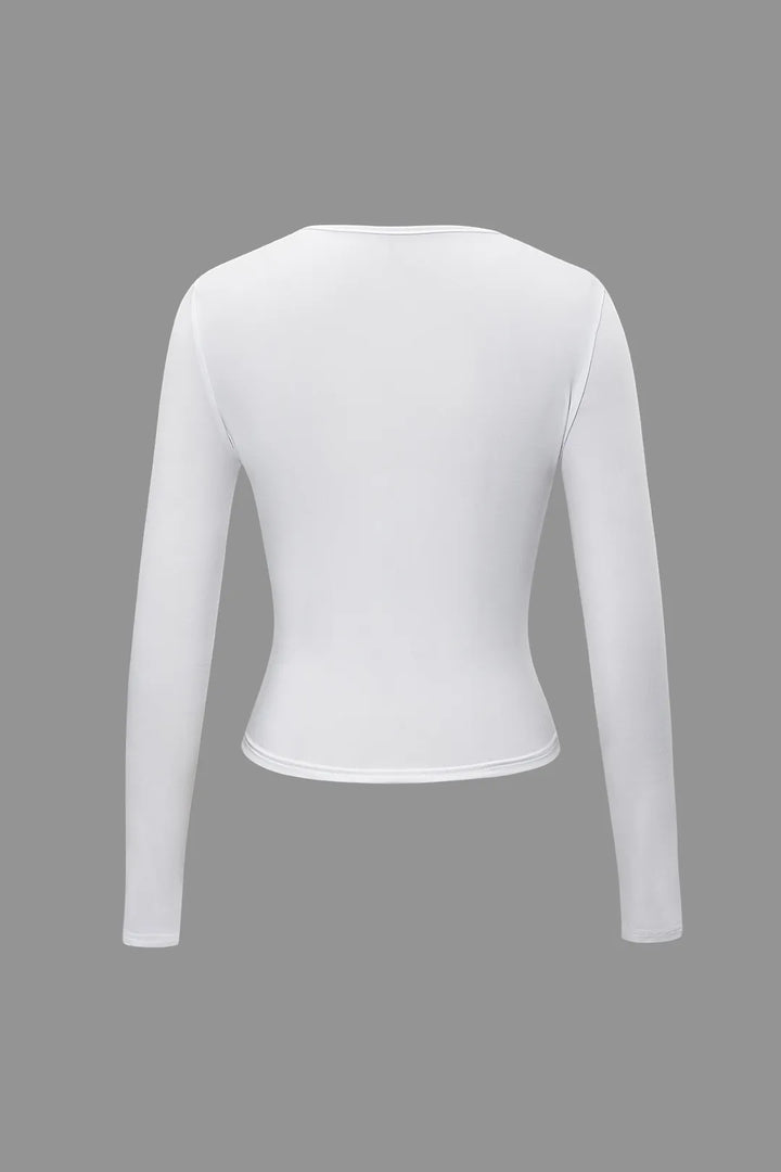 Hilia White Round Collar Long Sleeve Top