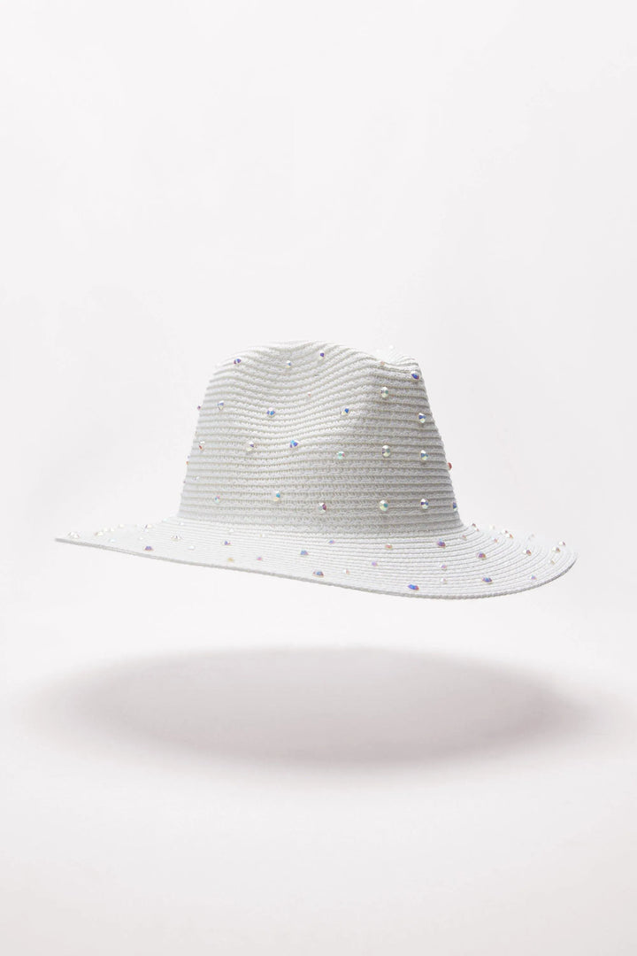 Hopeful Moments White Pearl Raffia Fedora Hat