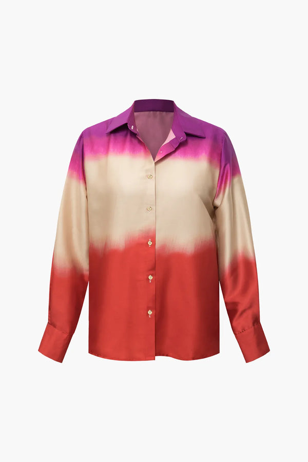 Hula Multicolor Satin Long Sleeve Collar Button Shirt