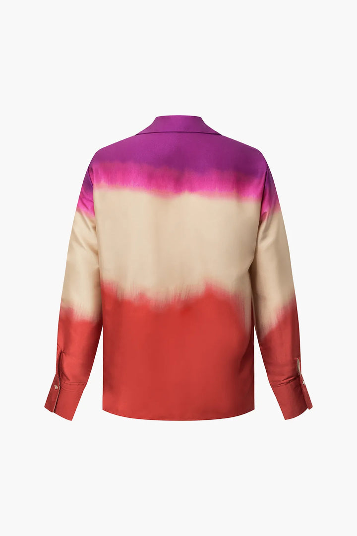 Hula Multicolor Satin Long Sleeve Collar Button Shirt