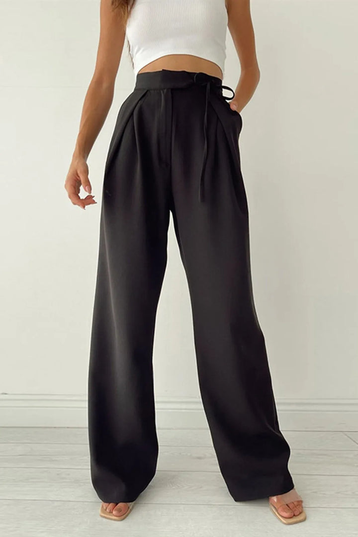 Juno Solid Black Palazzo Tied Wide Leg Pants