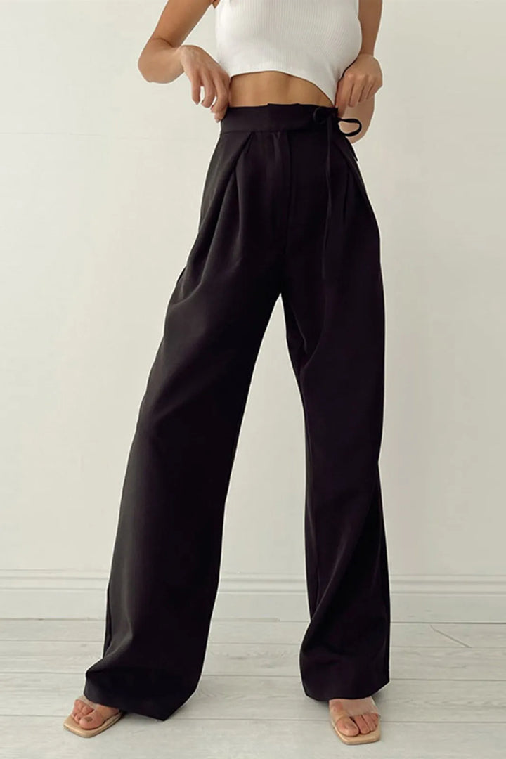 Juno Solid Black Palazzo Tied Wide Leg Pants