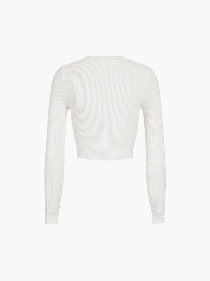 Kanma Solid Cut Out Split Beads Detail Ribbed Knit Top