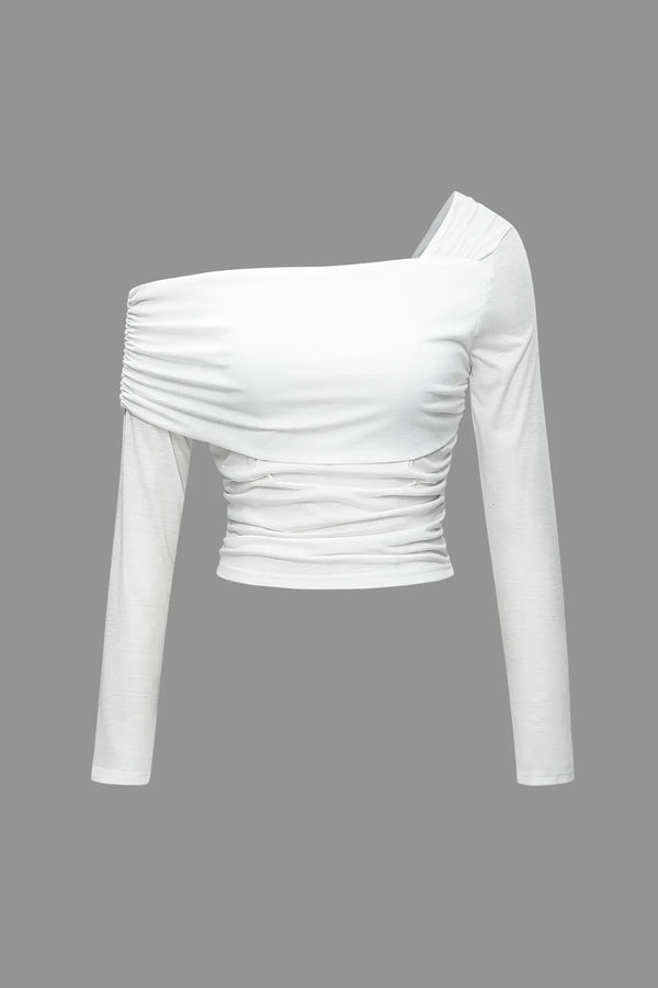 Kerry White Ruched Long Sleeve Top