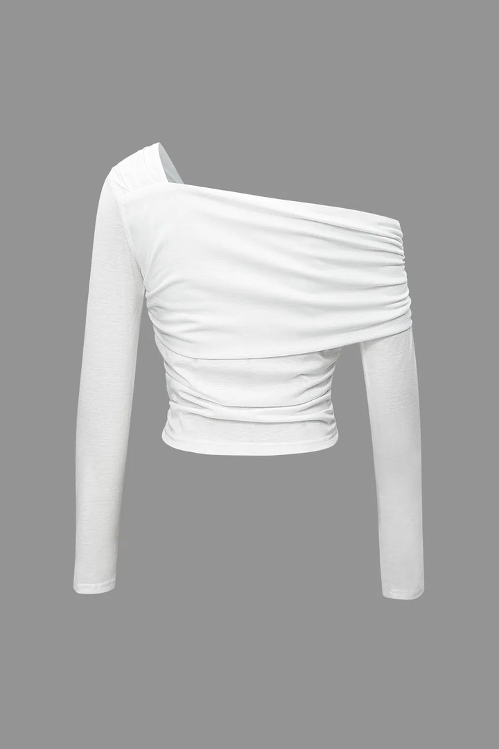 Kerry White Ruched Long Sleeve Top