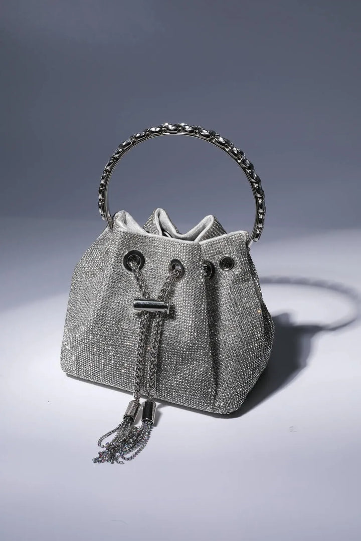 Kylli Silver Crystal Embellished Bucket Bag