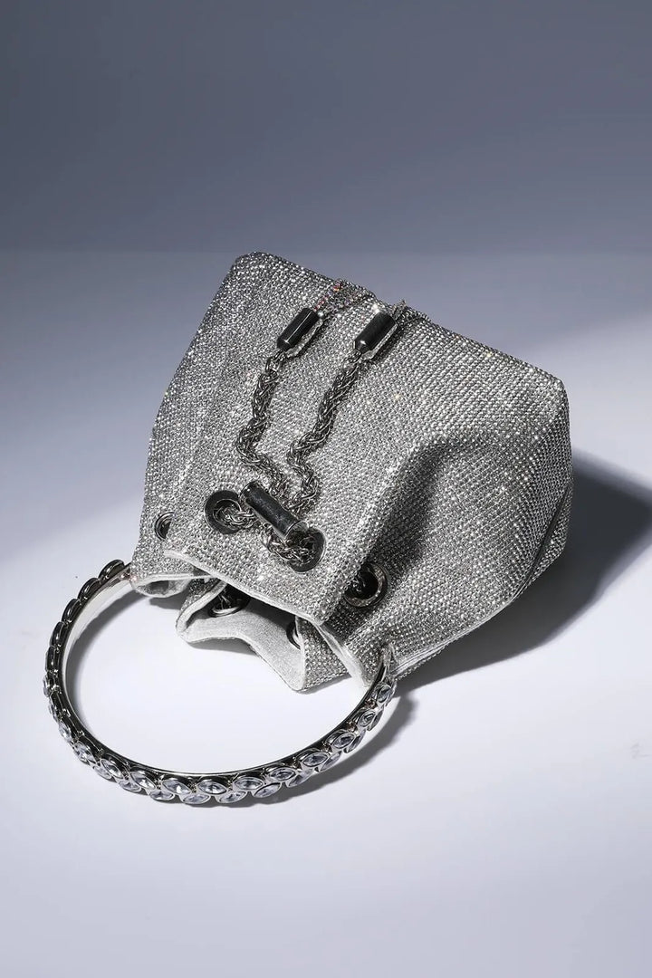 Kylli Silver Crystal Embellished Bucket Bag