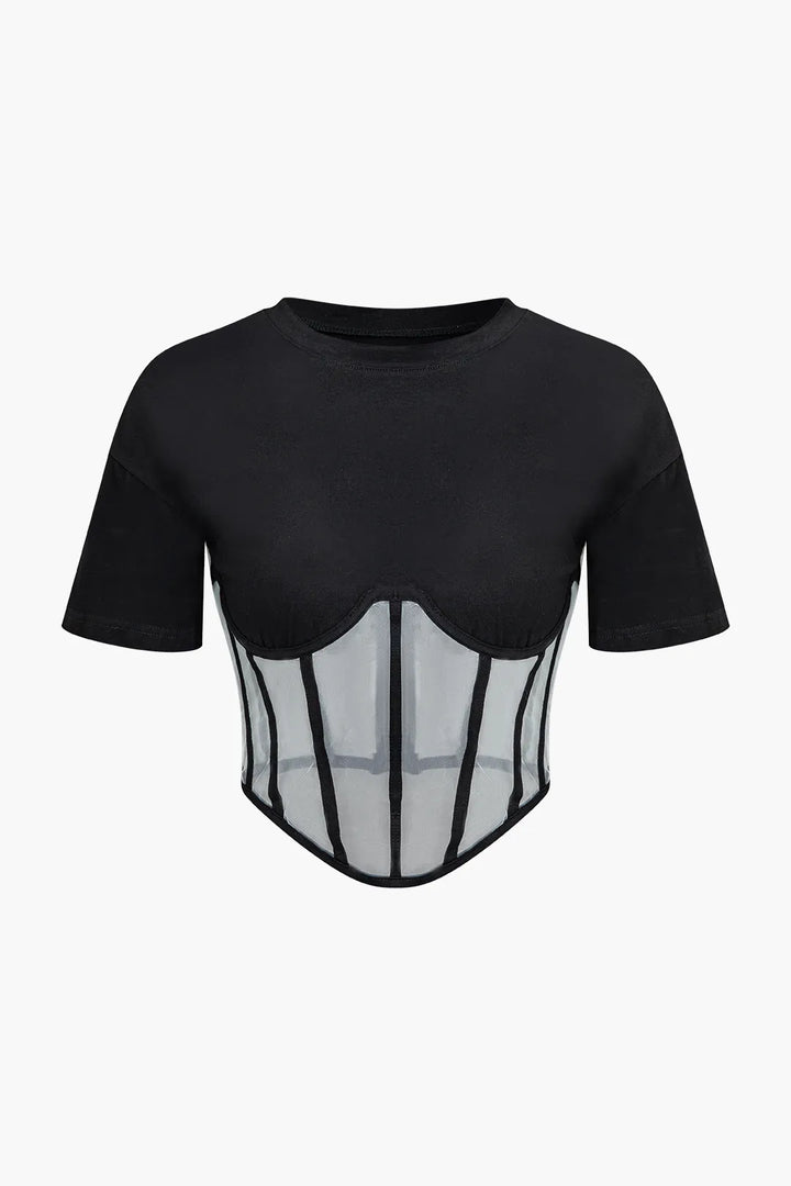 Lako Black Sheer Mesh Round Neck Top