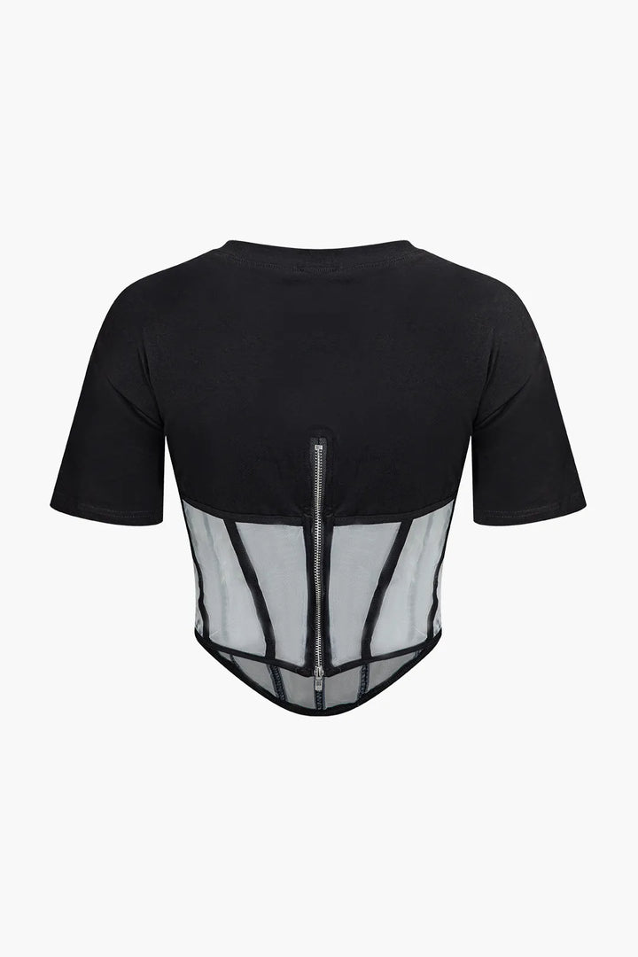 Lako Black Sheer Mesh Round Neck Top