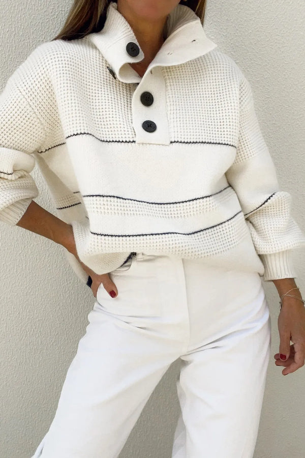 Lalie Open Collar Button Up Knit Top