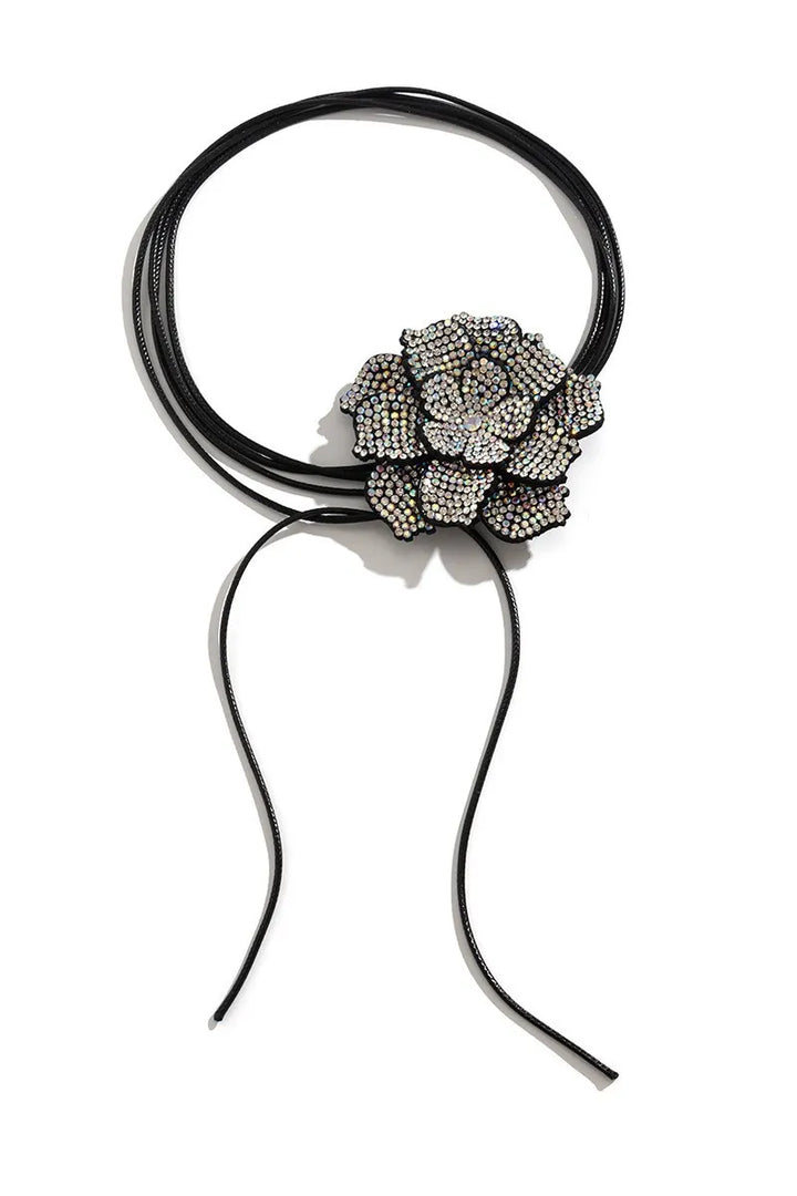 Liola Black Crystal Flower Choker