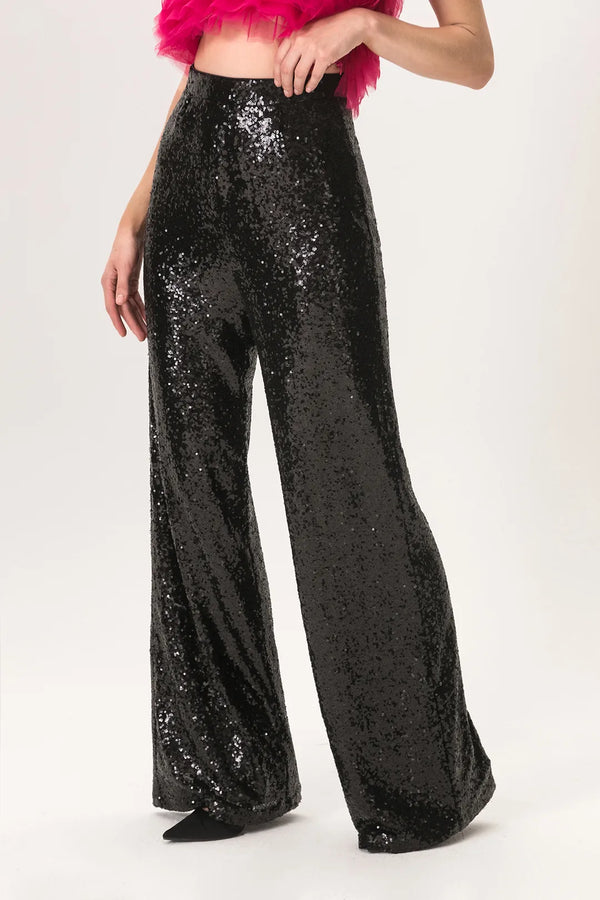 Madge Black High Waisted Wide Leg Sequin Embellished Pants