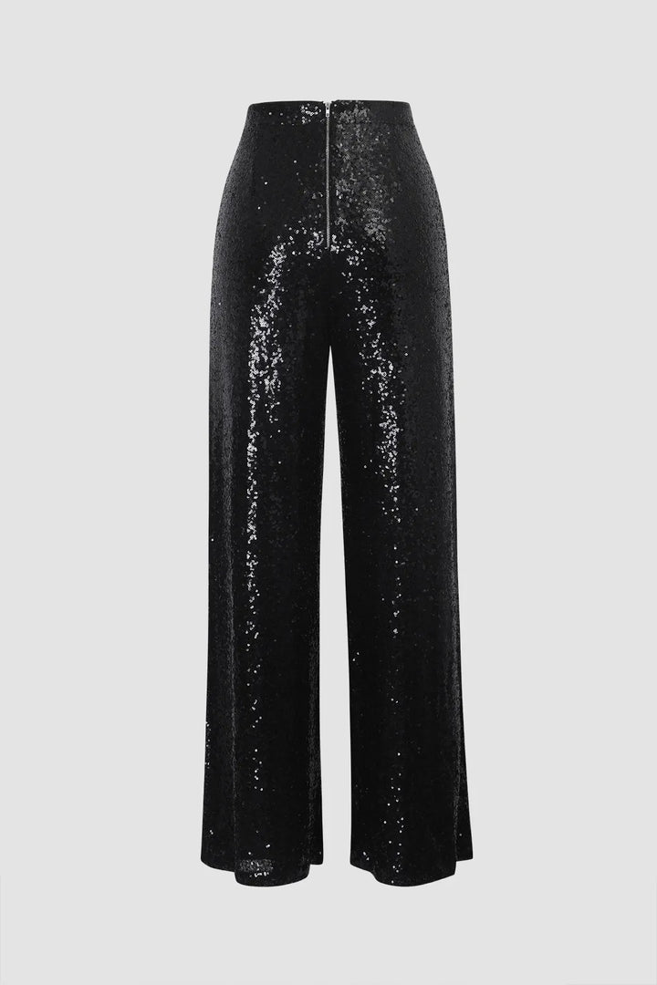 Madge Black High Waisted Wide Leg Sequin Embellished Pants